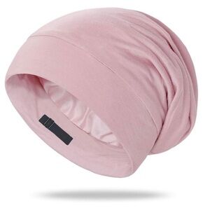 Pink 100% Mulberry Silk Hat For Hair Protection Curly Coil Hair